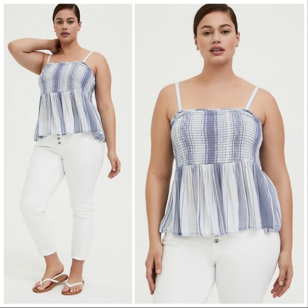 Torrid Blue White Ruched Tank Top 2 - Picture 4 of 10